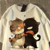 Camiseta Manga Curta Algodão Puro Estilo Retro Americano Gatos Lutadores para Mulheres e Homens Verão 2026 Novas Peças Oversize para Casais Tendência