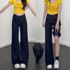 Jeans Acampanados Sueltos Estilo Americano Azul Oscuro para Mujer 2025 Tendencia Nuevo Adelgazantes Caída Amplia Pantalones de Campana