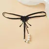 Conjunto de Lingerie Sexy com Detalhes de Pérolas, Estilo Três Pontos, Fio Dental Sedutor Transparente, Calcinha T Reveladora com Massagem de Pérolas em Uma Fileira