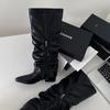 2024 comercio exterior otoño e invierno nuevas botas altas de tacón grueso hebilla de cinturón personalizada cremallera lateral chica hot moda botas de moda puntiagudas