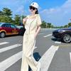 Traje de verano nuevo, informal, a la moda, combina con todo, moderno, de dos piezas, de color sólido, con capucha y pantalón estampado.