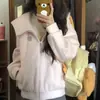Sudadera con capucha de estilo coreano de moda para otoño e invierno, con forro polar y cierre alto, para mujer, con un ambiente juvenil y casual