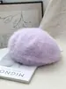 Boina Versátil de Color Sólido Mezclada con Pelo de Conejo para Mujer, Sombrero de Artista Versátil Casual de Invierno, Elegante y Cálido Sombrero de Calabaza