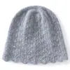 Gorro de Cachemira para Mujer 100% Cachemira Otoño e Invierno Estilo Nuevo Cálido Protección contra el Frío Moda Color Sólido Dulce Gorro de Espiga de Trigo