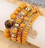 Pulsera multicapa con cuentas huecas de cristal y corazón de melocotón, estilo étnico bohemio europeo y americano, joyería para mujer