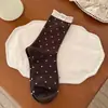 Meias Pejo color block, com babados, poá, de comprimento médio até a panturrilha com apliques de cachorro de desenho animado, meias soquete, meias femininas sem costura estilo coreano para outono/inverno