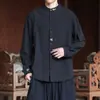 Nueva camisa de manga larga bordada de algodón y lino estilo chino, camisa casual retro y moderna para hombre estilo chino, atuendo para ceremonia del té inspirado en Zen