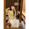 Suéter de tricô colorido estilo coreano, estilo universitário, com botões, design único, bordado de cachorrinho, blusa de gola redonda para mulheres, branco, tamanho único