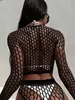 Cubierta de playa de punto hueca de manga larga para mujer transfronteriza, conjunto de dos piezas de malla para bikini, ropa exterior para vacaciones en la playa