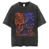 Camiseta Retro Harajuku Street Camiseta de Anime Japonés Naruto Camiseta Negra Lavada Estilo Europeo y Americano para Hombre Verano