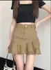 Falda rosa asimétrica de línea A para mujer, nuevo estilo primavera/verano, con dobladillo fruncido, cintura alta, diseño que se ajusta a la cadera, anti-exposición y efecto adelgazante, falda corta