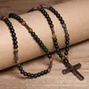 Collar de Piedra Ojo de Tigre Nueva Venta Caliente Transfronteriza Colgante de Cruz Personalizado Piedra Ojo de Tigre Cuentas Mate Cadena Larga Joyería al Por Mayor