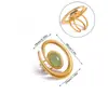 Anillo Transfronterizo Multicolor de Acero de Titanio, Versátil, de Nicho, Gama Alta, Imitación de Jade, Versátil, Anillo Estilo Retro para Mujer, Chapado en Oro