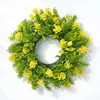 Corona de Flores Amarillas Artificiales Estilo Campestre y Hojas Verdes Transfronteriza para Decoración de Puerta y Pared de Primavera y Verano, Corona Decorativa para el Hogar sin Mantenimiento