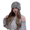 Gorro de Lã Tricô Fino Estilo Americano para Mulheres 2025 Novo Bordado de Letra Circunferência da Cabeça Grande Gorro Tendência