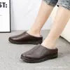 Pantuflas de Algodón Gruesas para el Hogar en Invierno, Antideslizantes, Cómodas y Cálidas, Zapatos para Casa, Zapatos para Mamá, Medias Zapatillas de Parte Superior de PU, Engrosadas