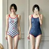 Mariposa de MezclillaNuevo traje de baño de una pieza sin espalda, de una sola capa, doble cara, para mujer, adecuado para nadar y competir