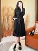 Vestido de Manga Larga Miyake para Mujer, Lujo Accesible, Gama Alta, Cárdigan de Botones Sencillos Holgado, Con Cordones, Falda de Longitud Media a la Moda