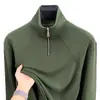 Sudadera de Terciopelo Doble Cara para Hombre, Top Básico de Media Cremallera para Primavera y Otoño, Cuello Alto Casual, Camiseta Cálida de Manga Larga para Hombre