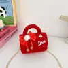 Bolso Pequeño de Hombro para Niños de Nuevo Estilo, Bolso de Mano de Peluche con Lazo para Niñas, Bolso de Cadena de Princesa Lindo Festivo y de Moda para el Año Nuevo