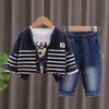 Traje de Otoño para Niños 2024 Nuevo Niños Guapos Niños Coreanos Ropa de Primavera y Otoño Cárdigan para Bebé de Tres Piezas a la Moda