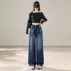 Jeans Americano Retrô de Perna Larga Novo 2026 Transfronteiriço para Mulheres, Formato Pera, Cintura Alta, Caimento Solto, Emagrecedor, Perna Reta, para Figuras Baixas