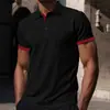 Nova Camiseta Polo de Verão Manga Curta Malha de Alta Qualidade Seda Gelada Color Block Manga Curta Camisa Masculina Gola Camisa Cor Sólida de Verão