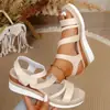 Sandalias de tacón de cuña de talla grande 43 con plataforma y puntera abierta para mujer, verano 2026, suela de lino, sandalias de playa abiertas para mujer