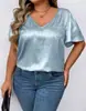 Camiseta de Manga Corta para Mujer, Color Sólido, Cuello en V, Corte Holgado, Nueva Colección Primavera/Verano 2026, Sitio Independiente de Amazon Transfronterizo Europeo y Americano