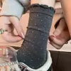 Meias largas brancas para mulheres, estilo primavera e outono, meias de algodão de cano médio para o verão, meias longas de renda com bolinhas estilo coreano ins para usar com sapatos Birkenstock