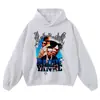 Sudadera con Capucha Oversize Estilo Mid-Century para Hombre y Mujer, Cuello Redondo, Estampado de Cabeza Grande de Celebridad, Transfronteriza, Holgada, Flor Frita, Algodón Puro