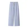 Pantalones Finos de Verano para Mujer Ropa de Mujer Transfronteriza Europea y Americana Venta al por Mayor Color Sólido Cordón Cintura Elástica Rectos Casuales Largos para Mujer