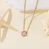 Collar de Acero Inoxidable de Cuatro Hojas Transfronterizo para Mujer, Cadena para Clavícula con Colgante de Trébol de la Suerte de Nácar por Ambos Lados, Joyería de Lujo de Nicho