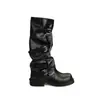 Hebilla de cinturón que aumenta la altura~moderna, punta cuadrada, plisadas, botas de montar de media pantorrilla para mujer en otoño