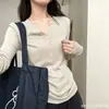 Camiseta de Manga Larga con Cuello Henley Estilo Old Money La Chapelle para Mujer, Camisa de Punto Base Casual Simple Ajustada para Primavera y Otoño