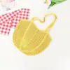 Nova Bolsa de Palha Tecida Artesanal Estilo Coreano, Bolsa de Crochê Floral Artística, Bolsa de Ombro Crochê Vazado com Fio de Algodão