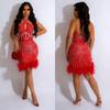 C6729 transfronterizo AliExpress Amazon moda europea y americana para mujer color sólido pedrería halter sin espalda falda vestido