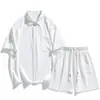 Camisa de Manga Corta con Solapa Jacquard Estilo Nuevo 2026 Verano Hombres y Mujeres Corte Holgado Sensación de Hielo Transpirable para Exteriores Conjunto de Dos Piezas