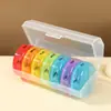 Pastillero Redondo Compartimentado de Siete Días Mañana y Tarde Transfronterizo, Organizador de Pastillas Portátil Apilable en Capas Arcoíris, Caja Sellada Portátil