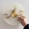 Parede de Fundo Simples de Mármore Natural para Sala de Estar Quarto Lâmpada Decorativa Designer Corredor Hall Lâmpada de Parede Redonda Tecido Ferro