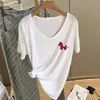 Camiseta de manga corta con cuello en V 2026, Amigable con la piel y transpirable, Estilo fresco y delgado de verano, Top de manga corta adelgazante, Top simple estilo Ins, Modelo nuevo