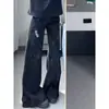 Diseño de marca de moda transfronterizo sentido de diseño bordado de nicho retro desgastado jeans microacampanados pantalones largos casuales de pierna ancha para hombre hasta el suelo