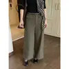 Calça Feminina ICCIICC Estilo Coreano para o Trabalho Nove Pontos Perna Larga Fundo Escovado Perna Reta Emagrecedora Casual Outono Inverno Novo Estilo 2901