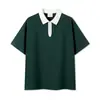 Comercio Exterior Amazon Europeo y Americano 240g Grueso Libra Estilo Preppy Contraste Media Cremallera Marca de Moda Cuello Camisero Manga Corta Camisa Polo en Stock