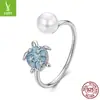 Anillo Abierto de Plata de Ley S925 Original Yinziyun con Cuentas de Concha de Tortuga Estilo Vacaciones de Verano Anillo de Concha y Pulsera