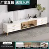 Mueble de TV Moderno de Lujo Ligero con Encimera de Piedra Sinterizada para Hogar Apartamento Pequeño con Estantes Abiertos de Cristal Almacenamiento Mueble de TV de Pie