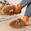 Pantuflas de felpa peludas de invierno para mujer, pantuflas cálidas de felpa antideslizantes para interior de suela plana, zapatos de mujer de moda