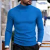 Fornecimento Direto da Fábrica Venda Quente Suéter Masculino Gola Alta Cor Sólida Listra Vertical Slim Fit Pulôver Malha Suéter Europeu e Americano Camada Base Casual