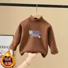 Camada de base de fleece térmico para meninos e meninas, blusa de manga comprida para outono e inverno, camiseta versátil, roupa íntima de gola alta parcial para bebê