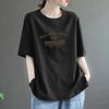 Camiseta de Manga Corta de Algodón Puro de Peso Pesado 2026, Talla Grande, Cuello Redondo, Corte Holgado, Adelgazante, Estampado de Letras, Casual, Top de Hombro Normal